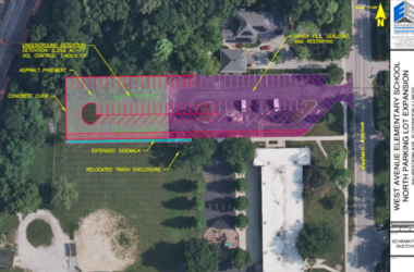 An overlay shows a proposed extension to the north parking lot at Western Avenue School in Flossmoor. The District 161 Board of Education decided not to pursue the project at this time. (Provided image)
