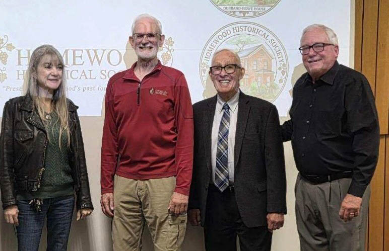 Homewood Historical Society officers, from left, Koni Shaughnessy, Mark Leschuck and, far right, Bob Anderson. With them is Homewood Mayor Rich Hofeld, second from right. Not pictured, Megan Tipton. (Provided photo)