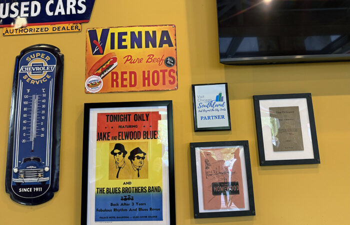 Chicago memorabilia adorns the wall of Hibbing’s Hot Dogs. (Nick Ulanowski / H-F Chronicle)