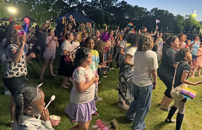 Attendees enjoy a live performance from Beyond the Blonde during the 2026 Pride Fest in Flossmoor Park. (Nick Ulanowski / H-F Chronicle)