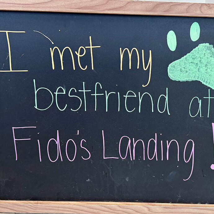 Sign in the waiting room at Fido’s Landing in Homewood. (Karen Torme Olson/H-F Chronicle)