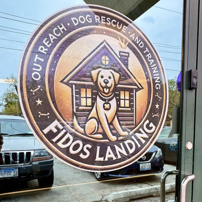 Fido’s Landing emblem on the front door of the shelter in Homewood, which is winding down operations. (Karen Torme Olson/H-F Chronicle)