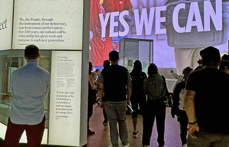 Every exhibit in the museum section of the Center is multi-media and fully handicap accessible. Every video has an inset featuring a sign language interpretation of for the hearing impaired. Other exhibits offer Braille stations. (Karen Torme Olson/H-F Chronicle)