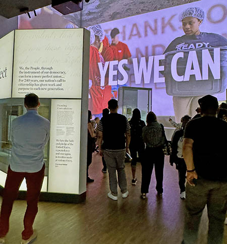 Every exhibit in the museum section of the Center is multi-media and fully handicap accessible. Every video has an inset featuring a sign language interpretation of for the hearing impaired. Other exhibits offer Braille stations. (Karen Torme Olson/H-F Chronicle)
