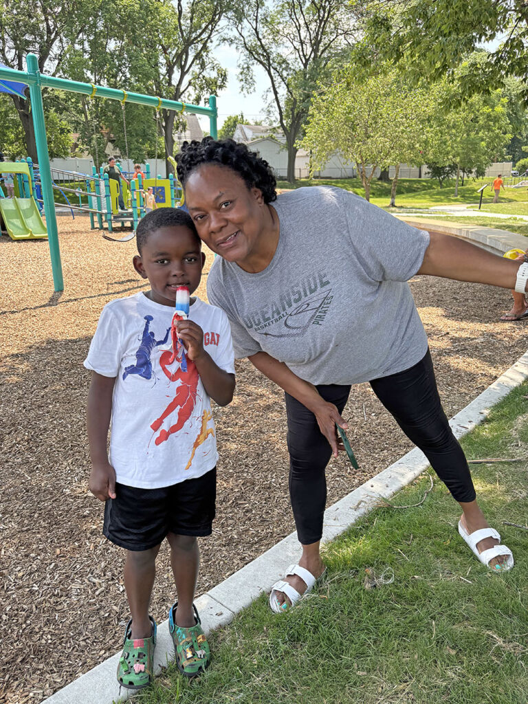 Robin Freeman of Lynwood brought her grandson, Kaden Haynes, 7, to the park on Wednesday, July 15. (Marilyn Thomas/H-F Chronicle)