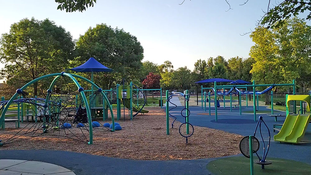 The completed new playground as seen on June 23 from the south sidewalk looking north. (Eric Crump/H-F Chronicle)